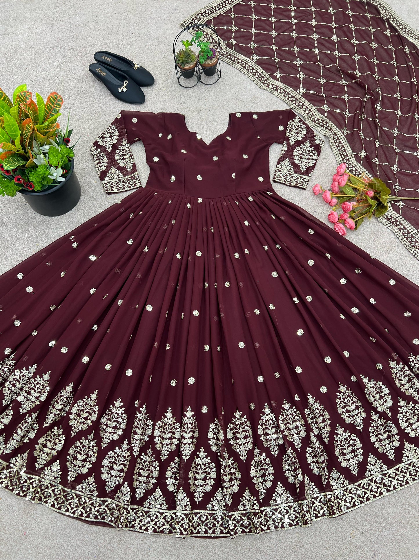 Maroon Color Beautiful Anarkali Gown in Georgette Fabric
