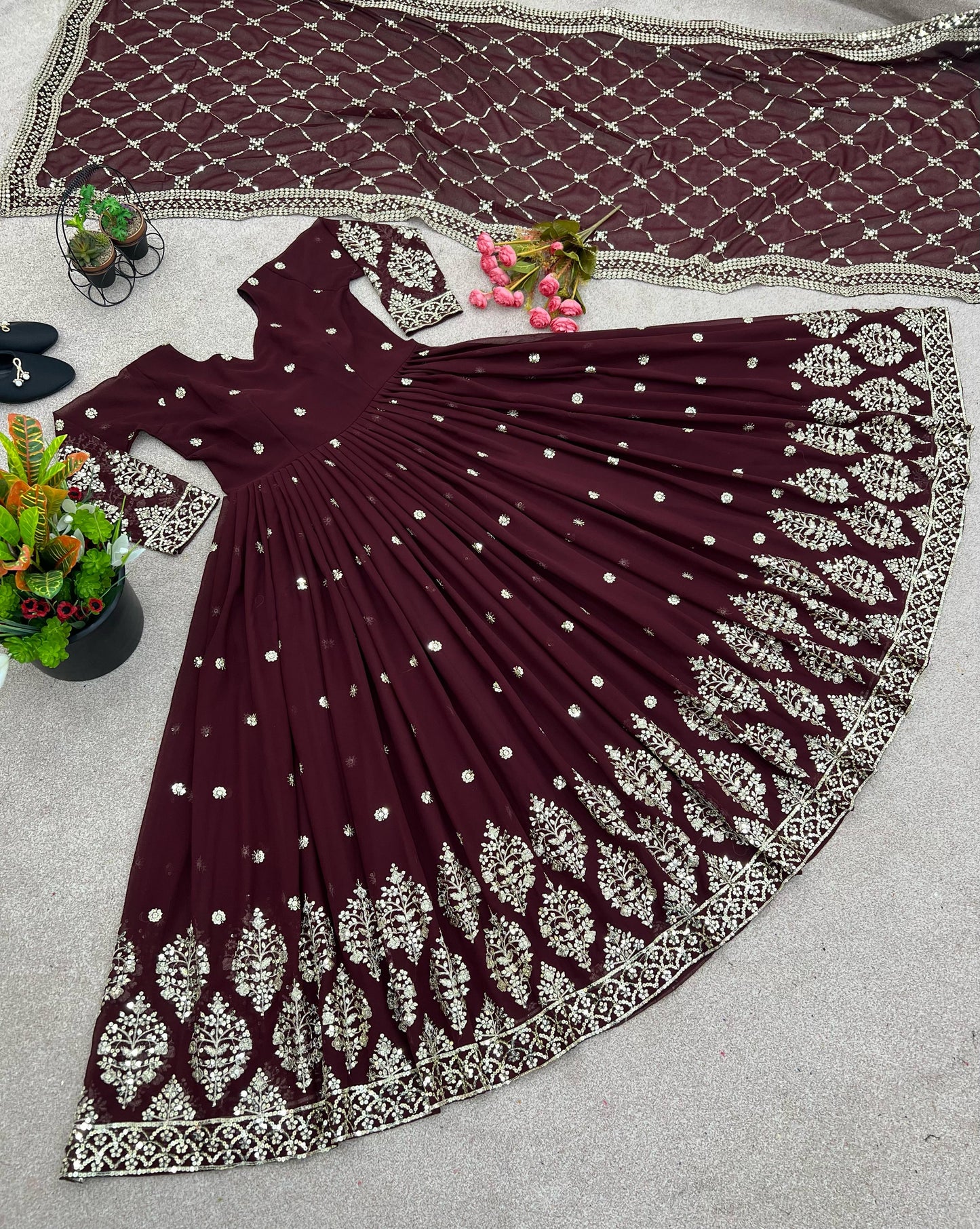Maroon Color Beautiful Anarkali Gown in Georgette Fabric
