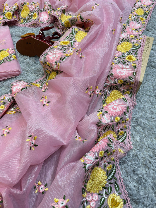 Pink Color Banasti Crush Saree