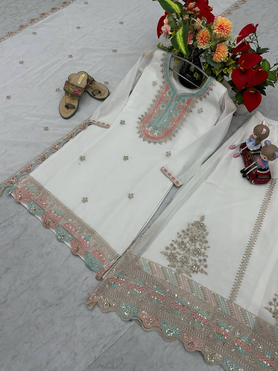 White Color Georgette Fabric Partywear Dress