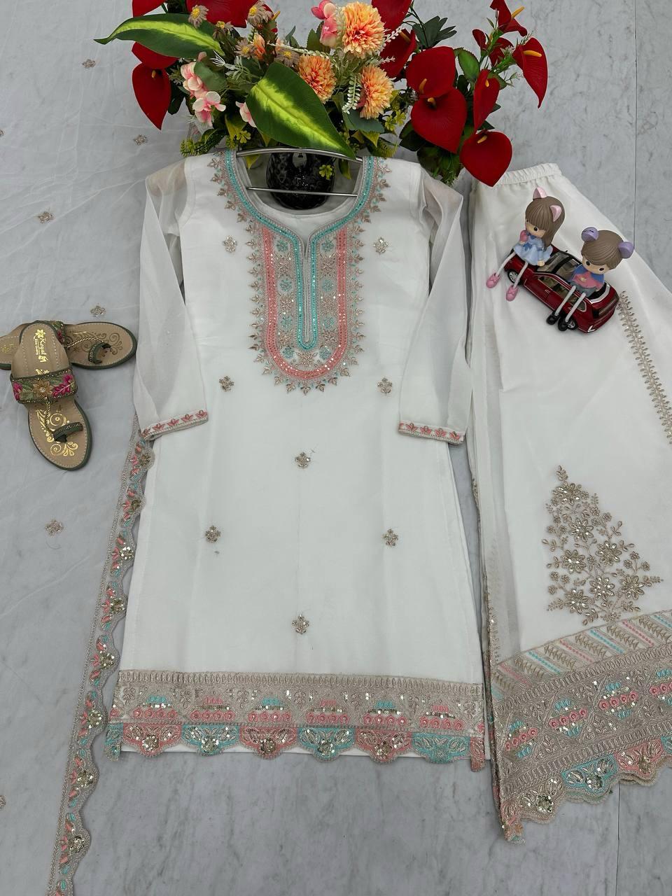 White Color Georgette Fabric Partywear Dress