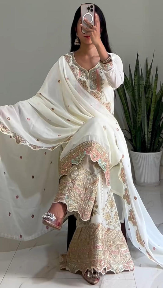 White Color Georgette Fabric Partywear Dress