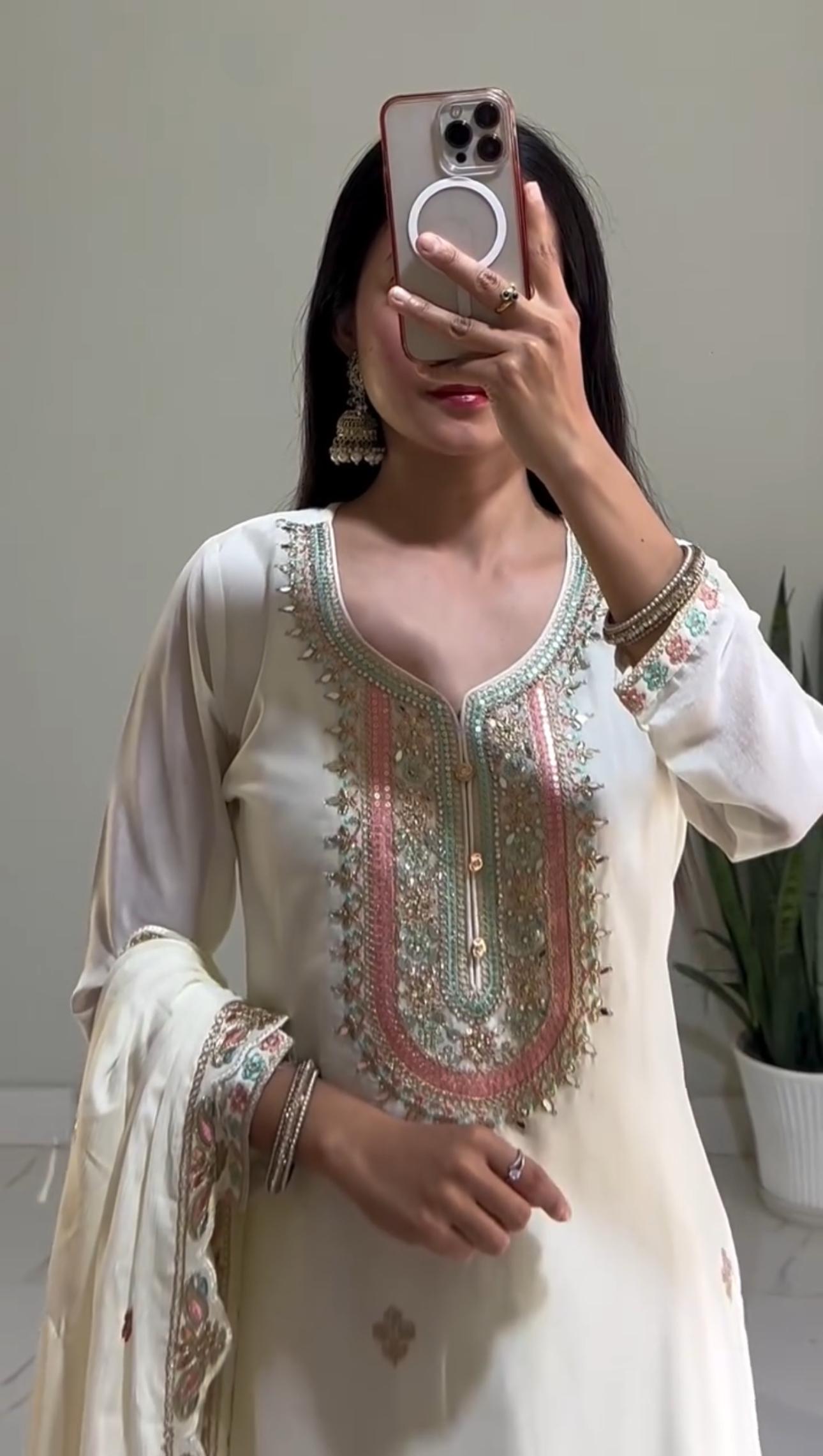 White Color Georgette Fabric Partywear Dress