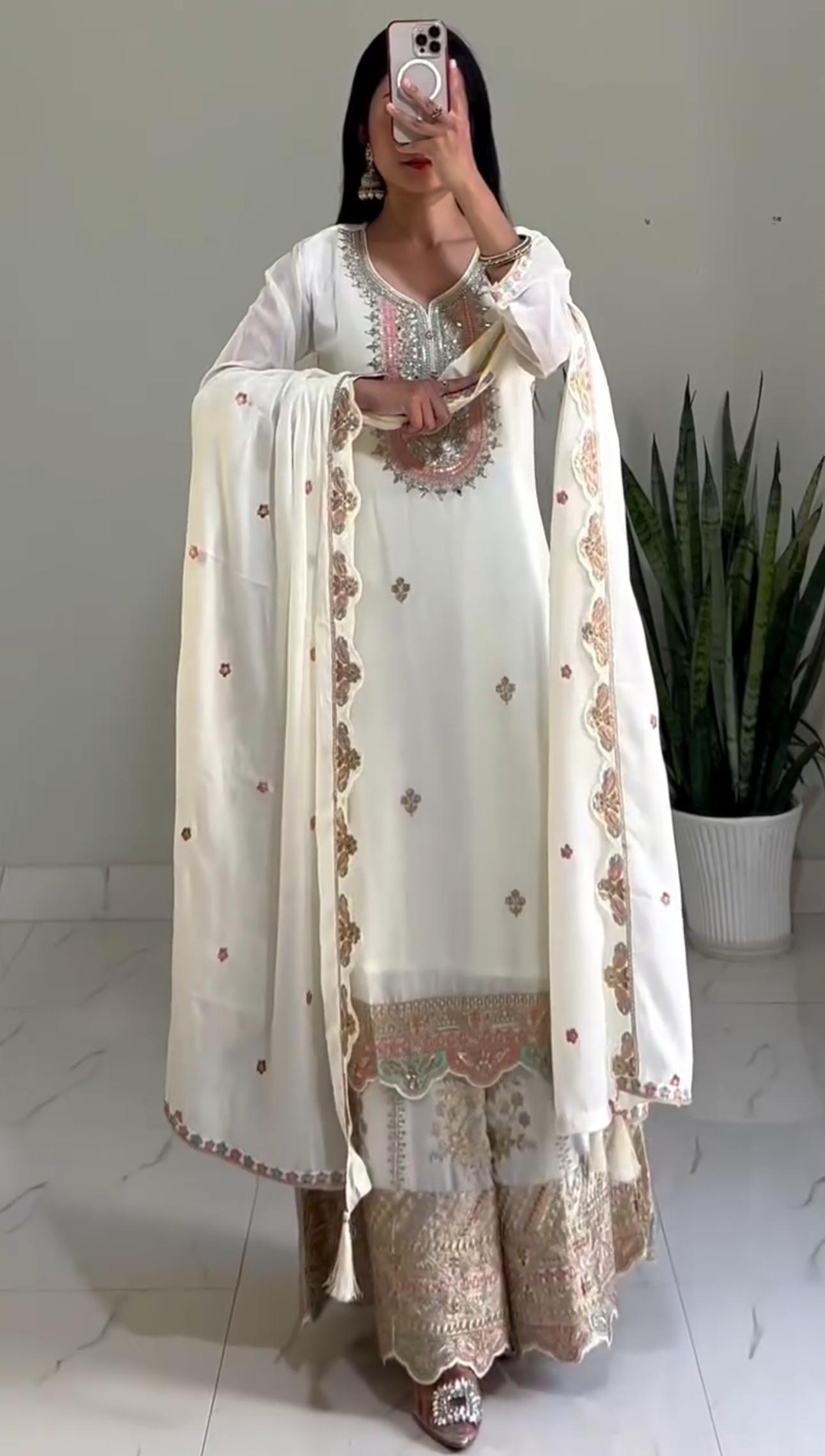 White Color Georgette Fabric Partywear Dress