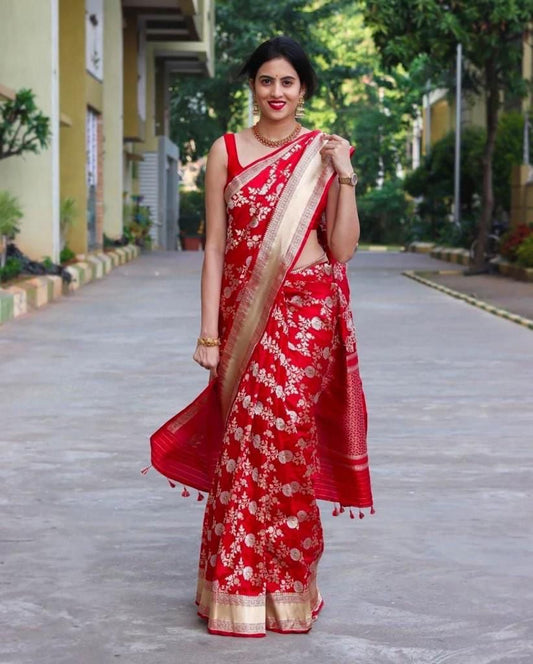REd Color Banarasi Silk Saree