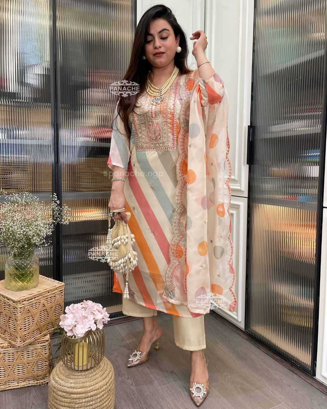 Summer Wear Multi Color Beautiful Chinon Fabric Suit