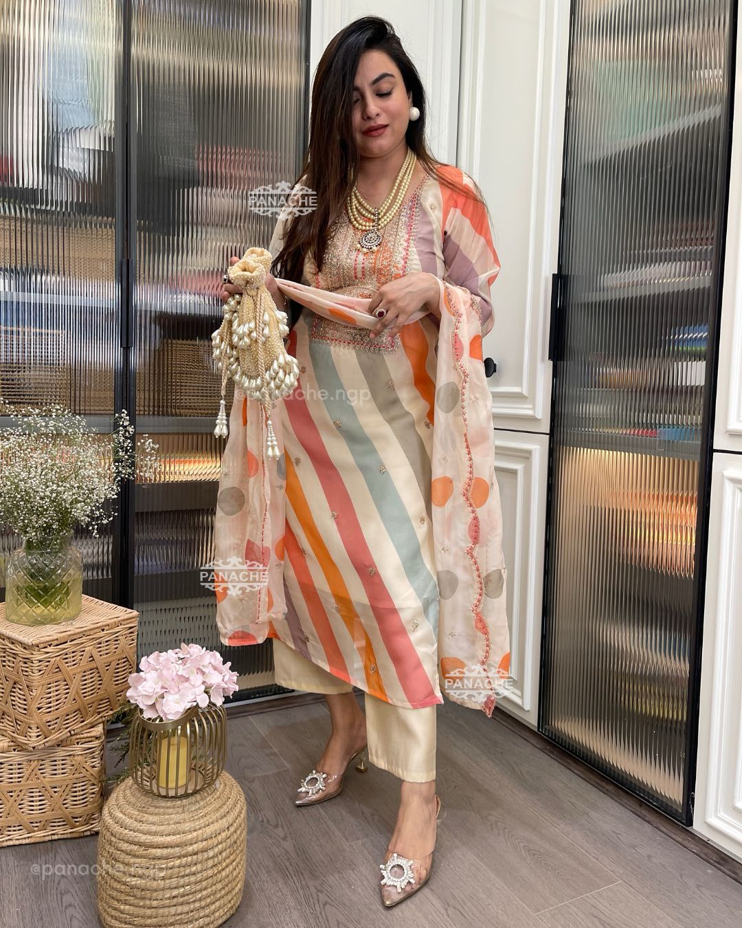 Summer Wear Multi Color Beautiful Chinon Fabric Suit