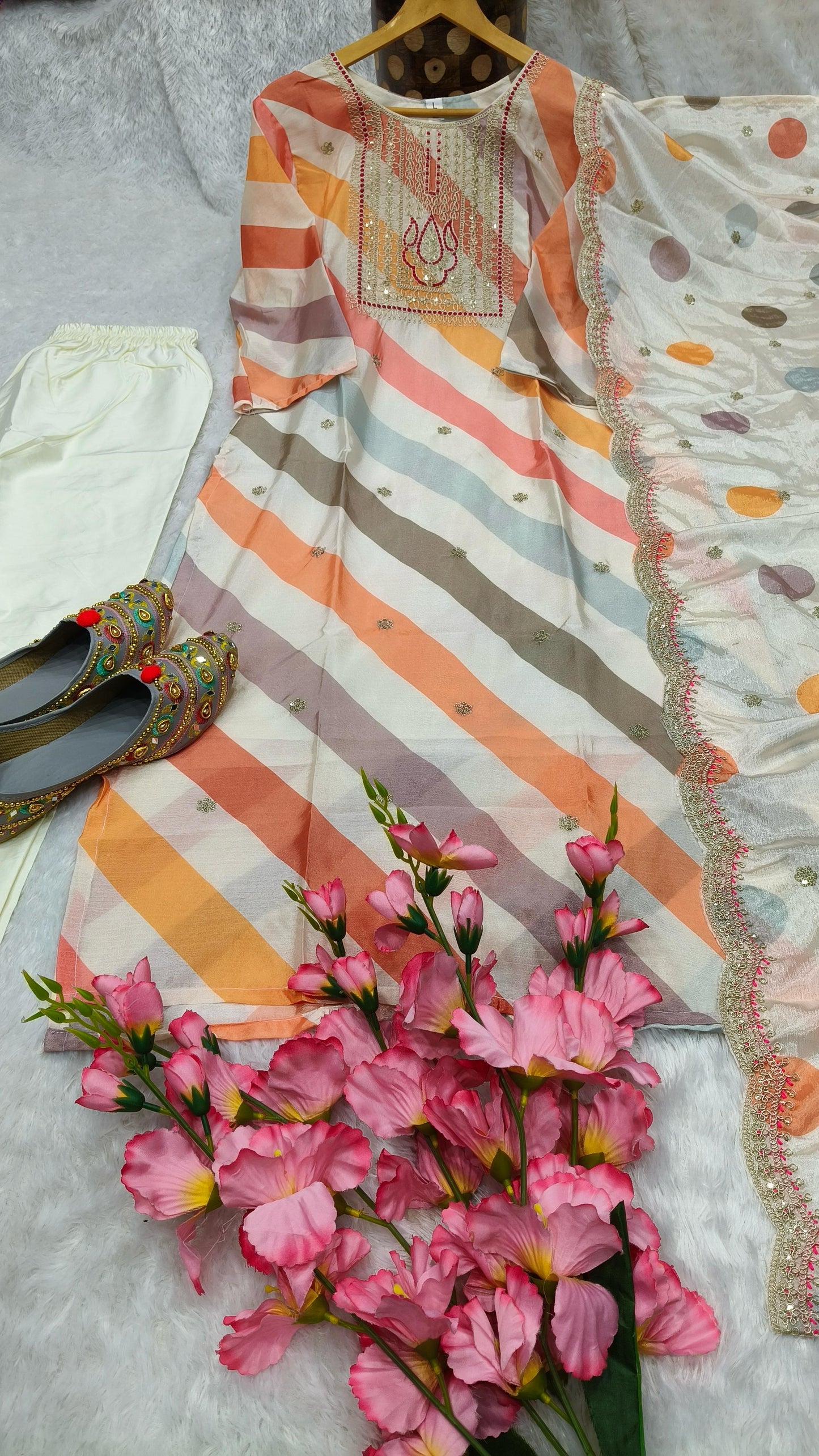 Summer Wear Multi Color Beautiful Chinon Fabric Suit