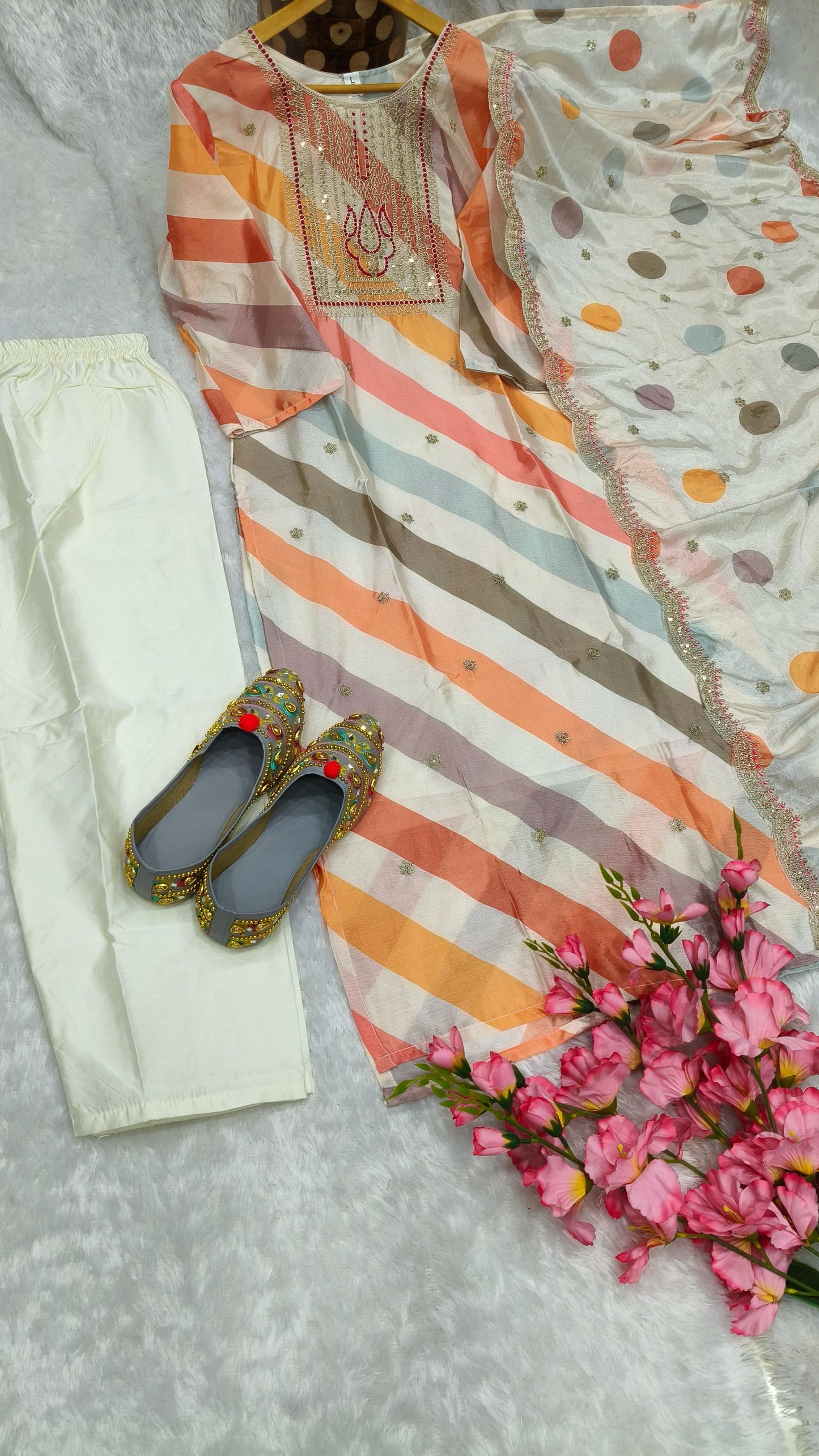 Summer Wear Multi Color Beautiful Chinon Fabric Suit