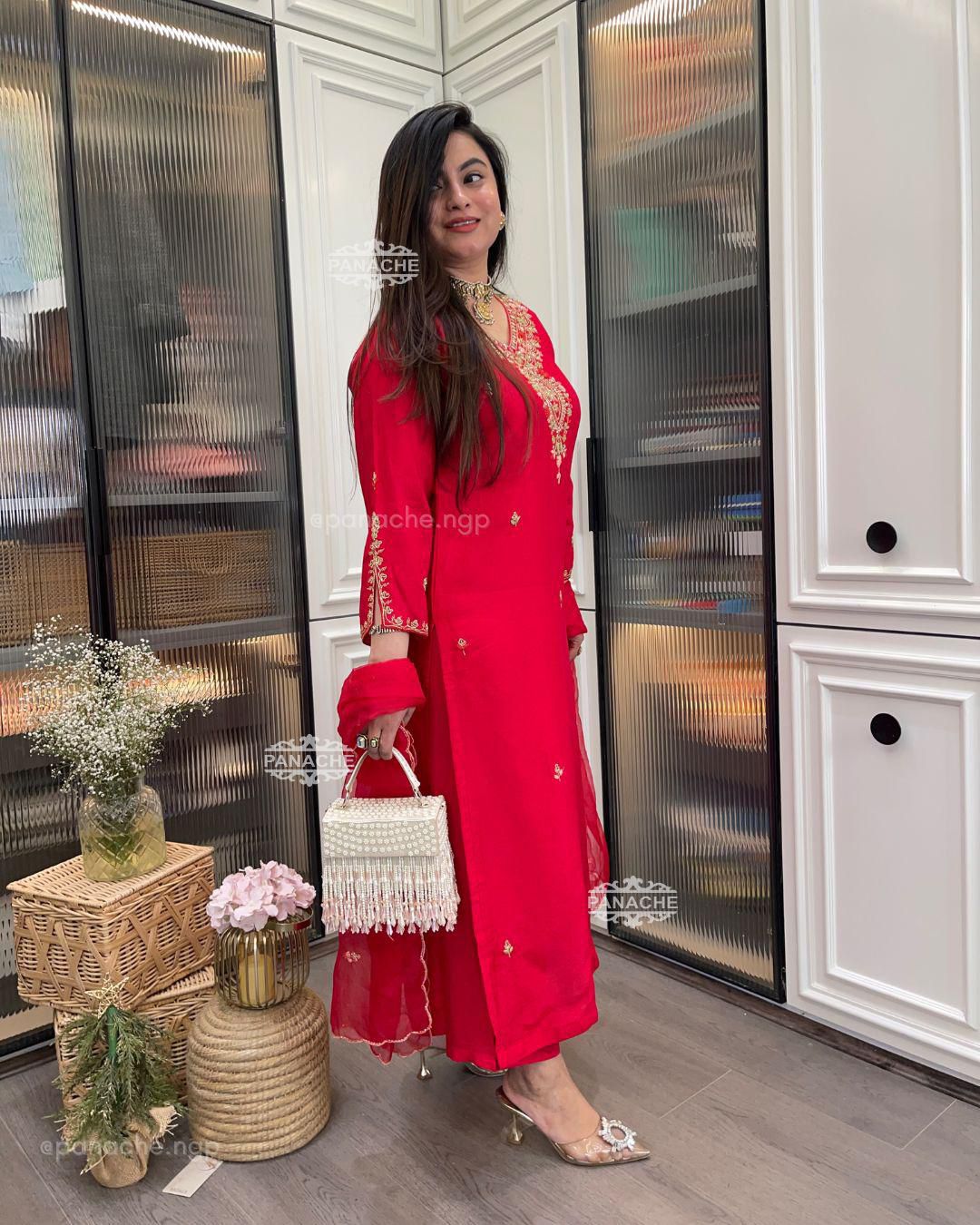 Pink Color Beautiful Summer Wear Dress in Roman Silk Fabric