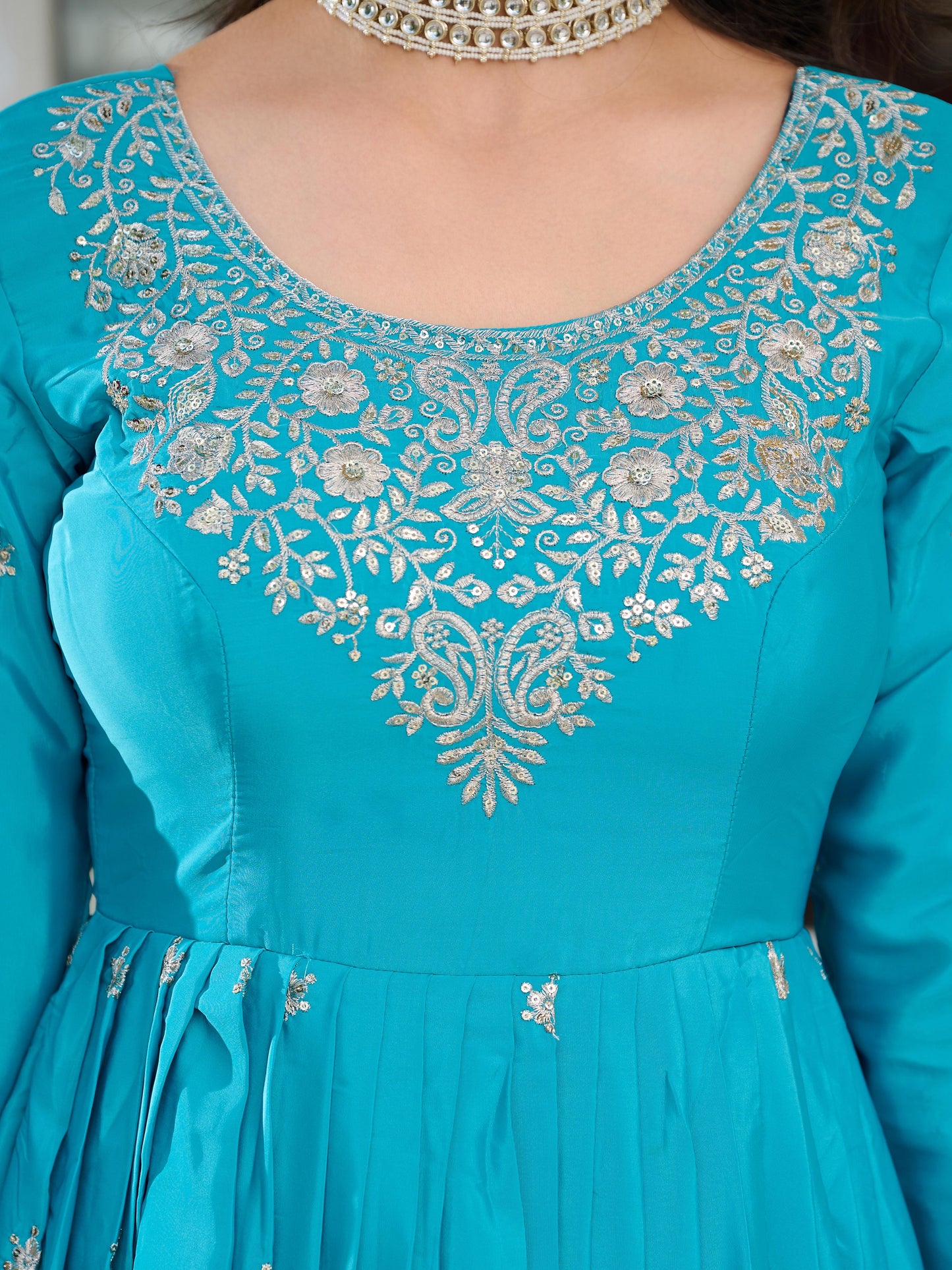 Sky Blue Color Beautiful Partywear Silk Gown