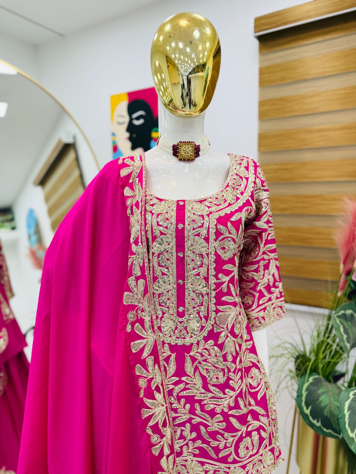 Pink Color Beautiful Party Wear Chinon Fabric Suit