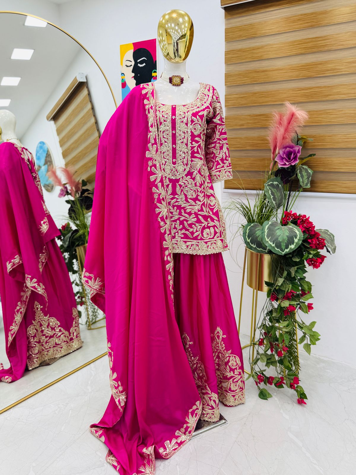 Pink Color Beautiful Party Wear Chinon Fabric Suit