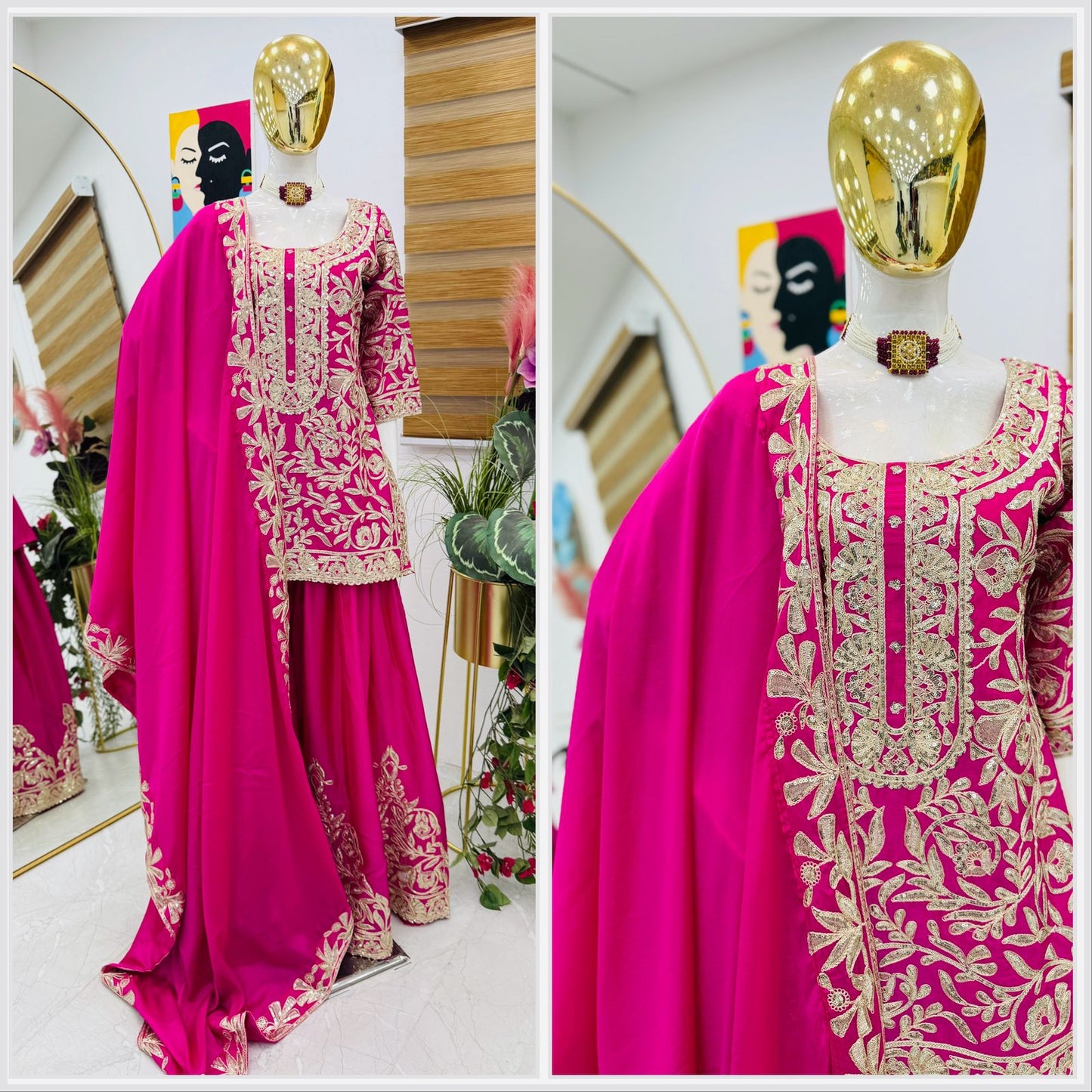 Pink Color Beautiful Party Wear Chinon Fabric Suit