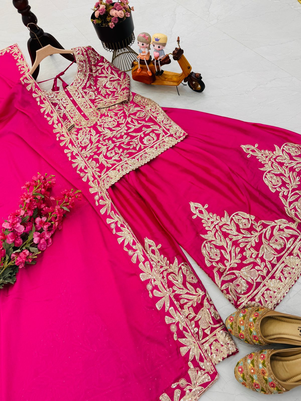 Pink Color Beautiful Party Wear Chinon Fabric Suit