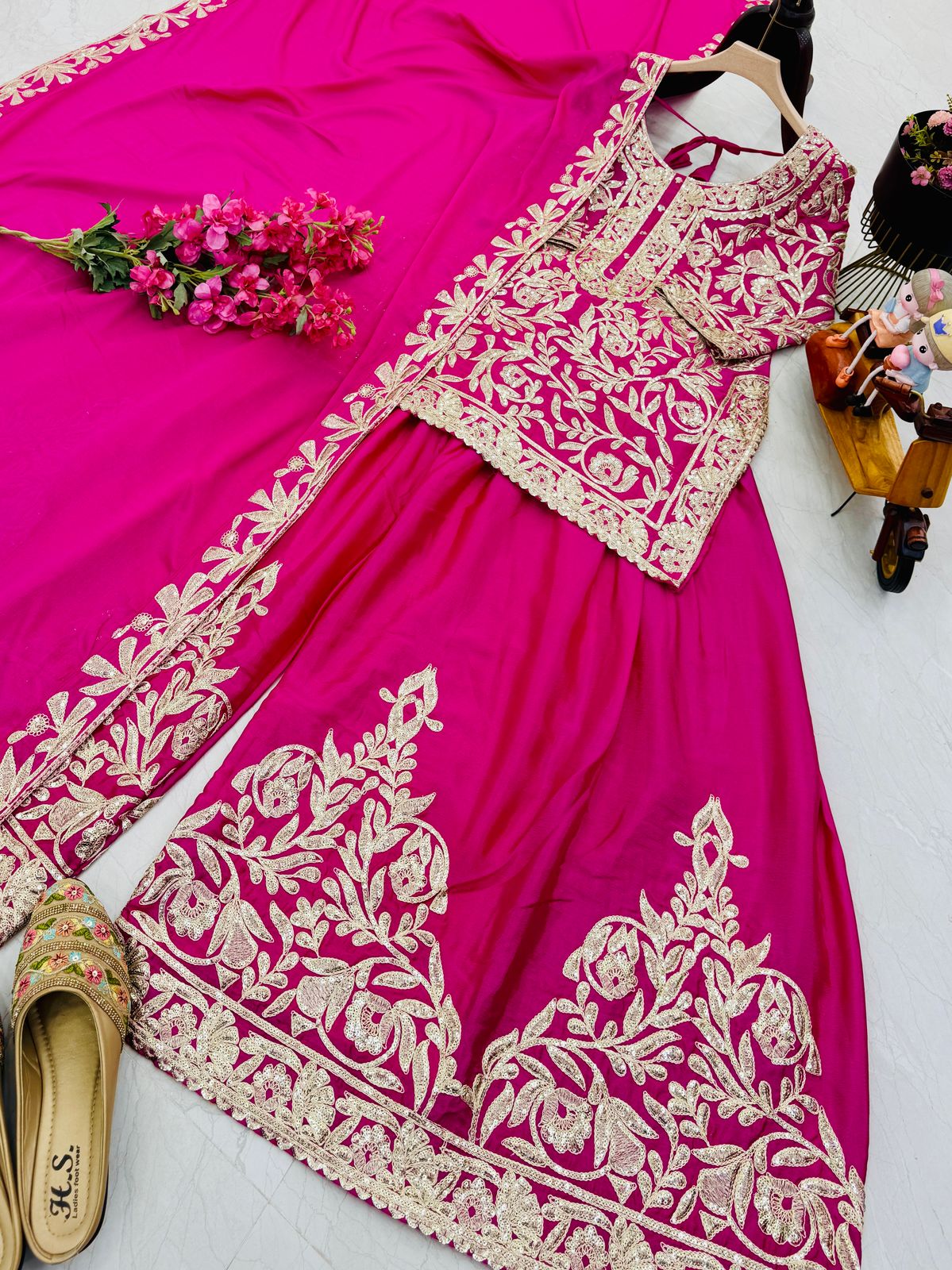 Pink Color Beautiful Party Wear Chinon Fabric Suit