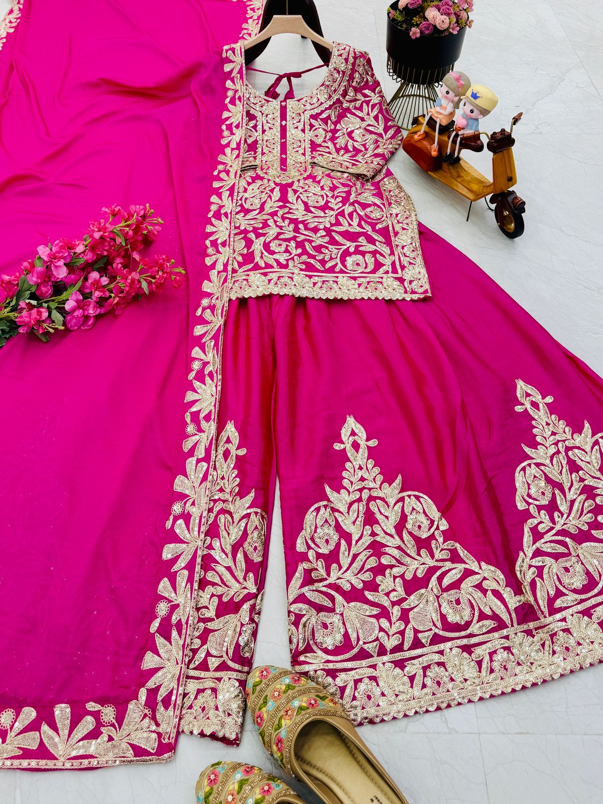 Pink Color Beautiful Party Wear Chinon Fabric Suit