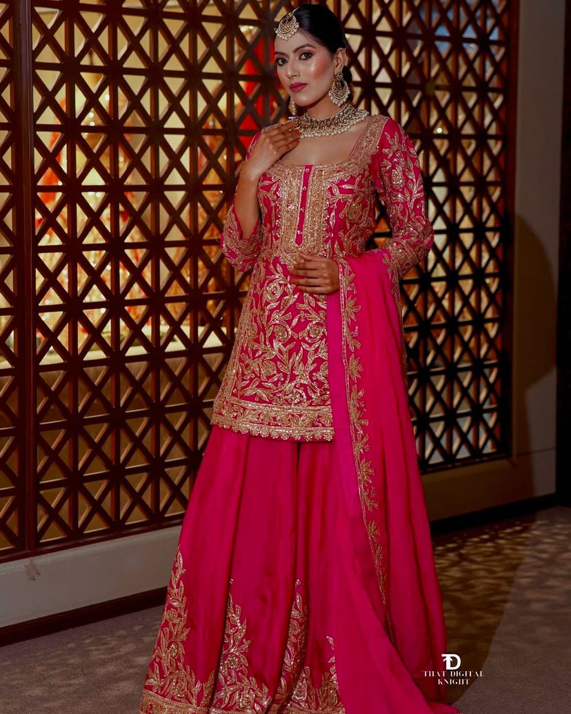 Pink Color Beautiful Party Wear Chinon Fabric Suit