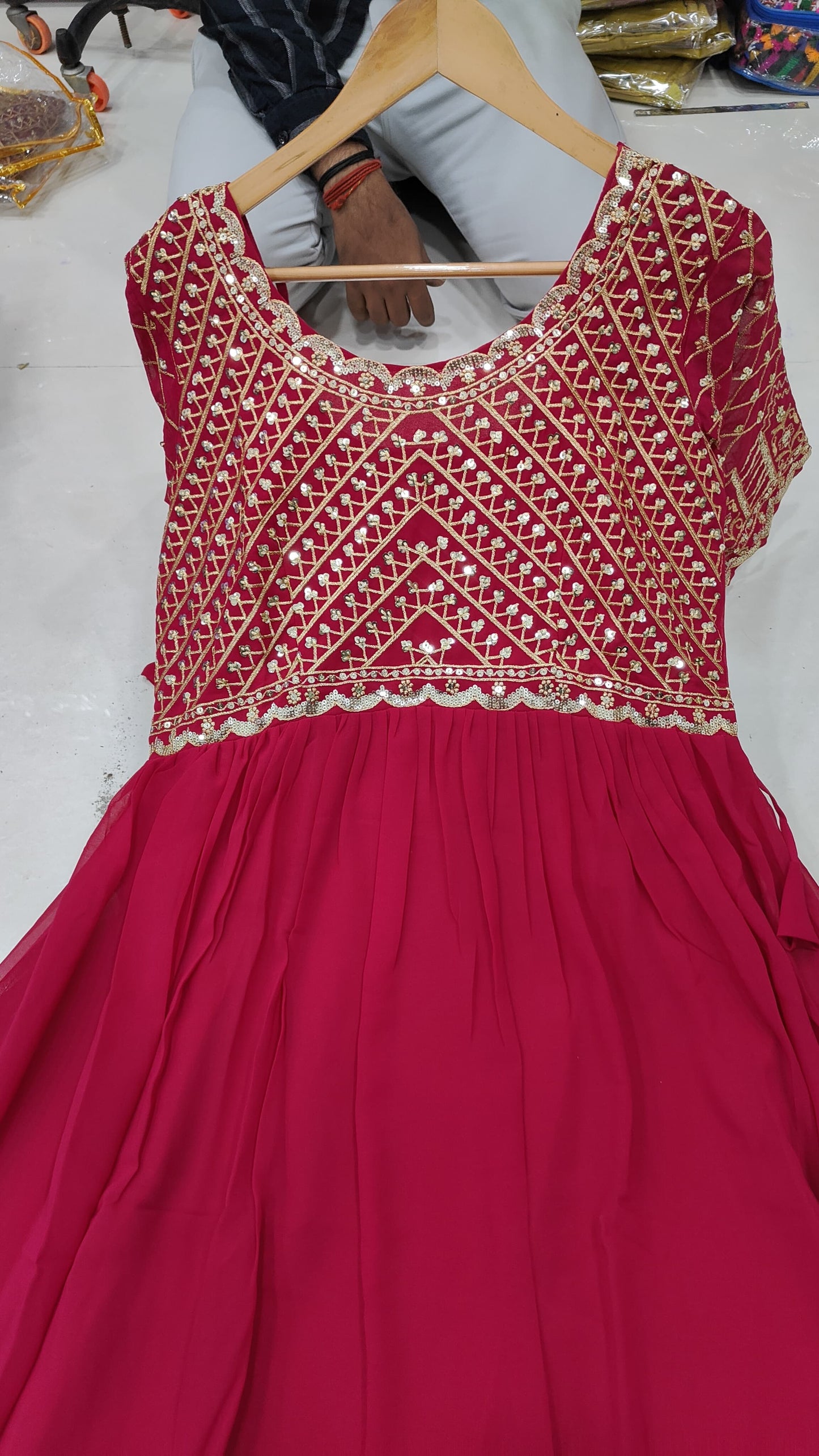 Red Pink Color Beautiful Partywear Gown In Georgette Fabric