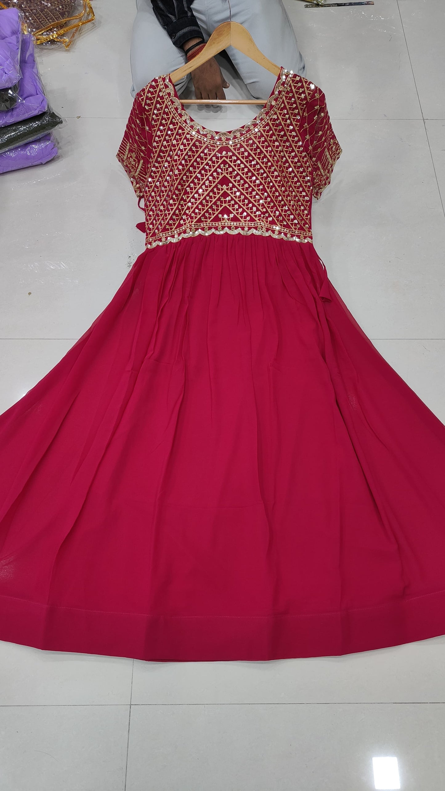 Red Pink Color Beautiful Partywear Gown In Georgette Fabric