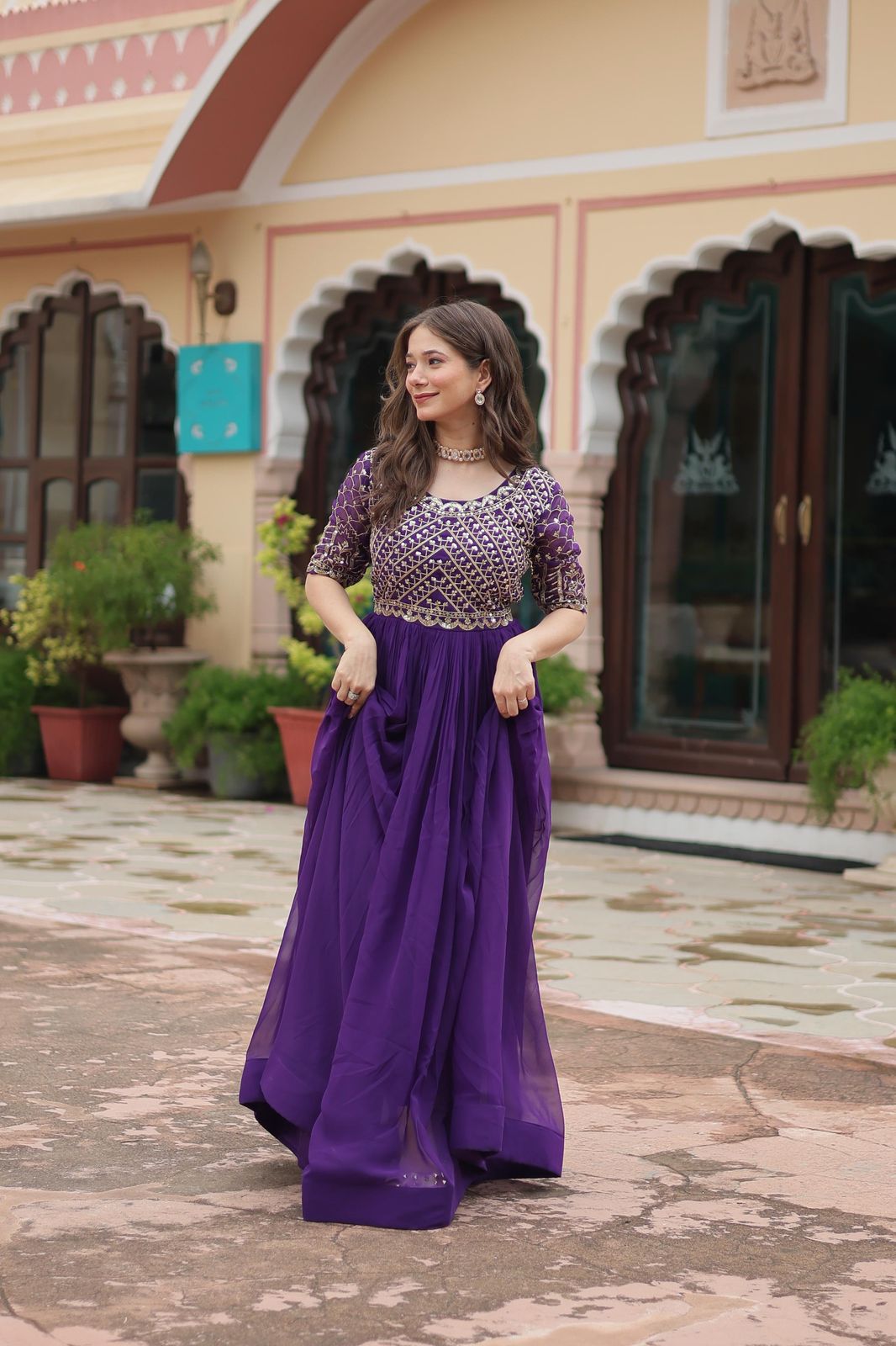 Purple Color Beautiful Partywear Gown In Georgette Fabric