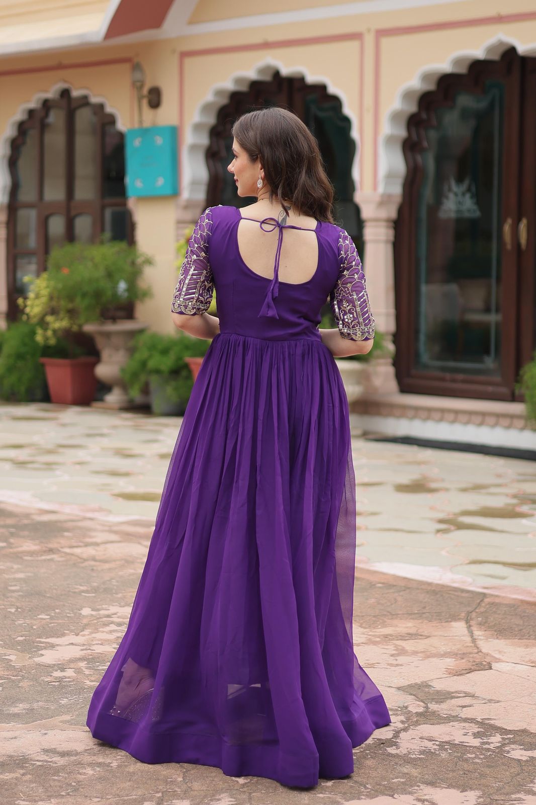 Purple Color Beautiful Partywear Gown In Georgette Fabric