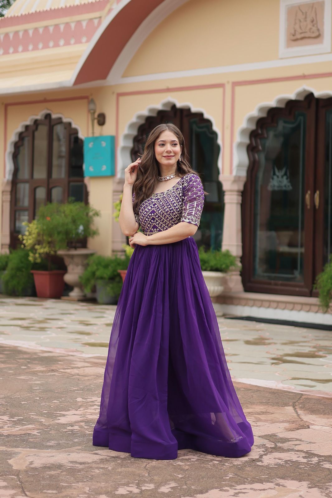 Purple Color Beautiful Partywear Gown In Georgette Fabric