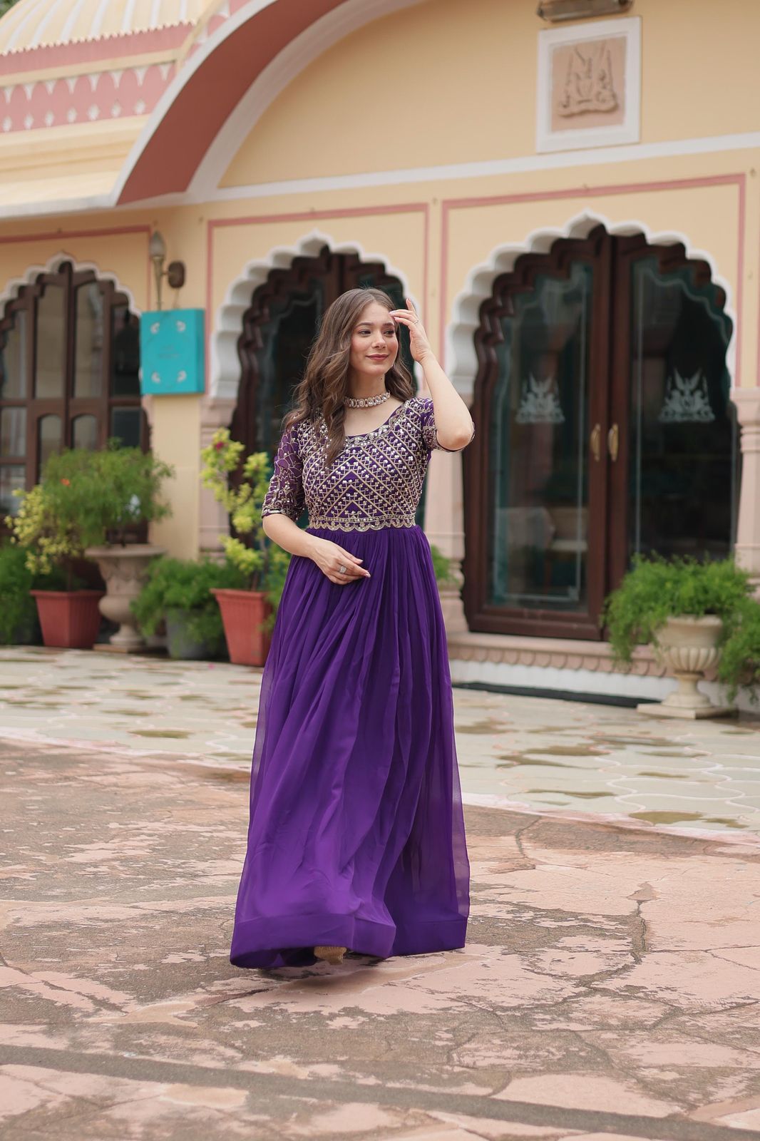 Purple Color Beautiful Partywear Gown In Georgette Fabric