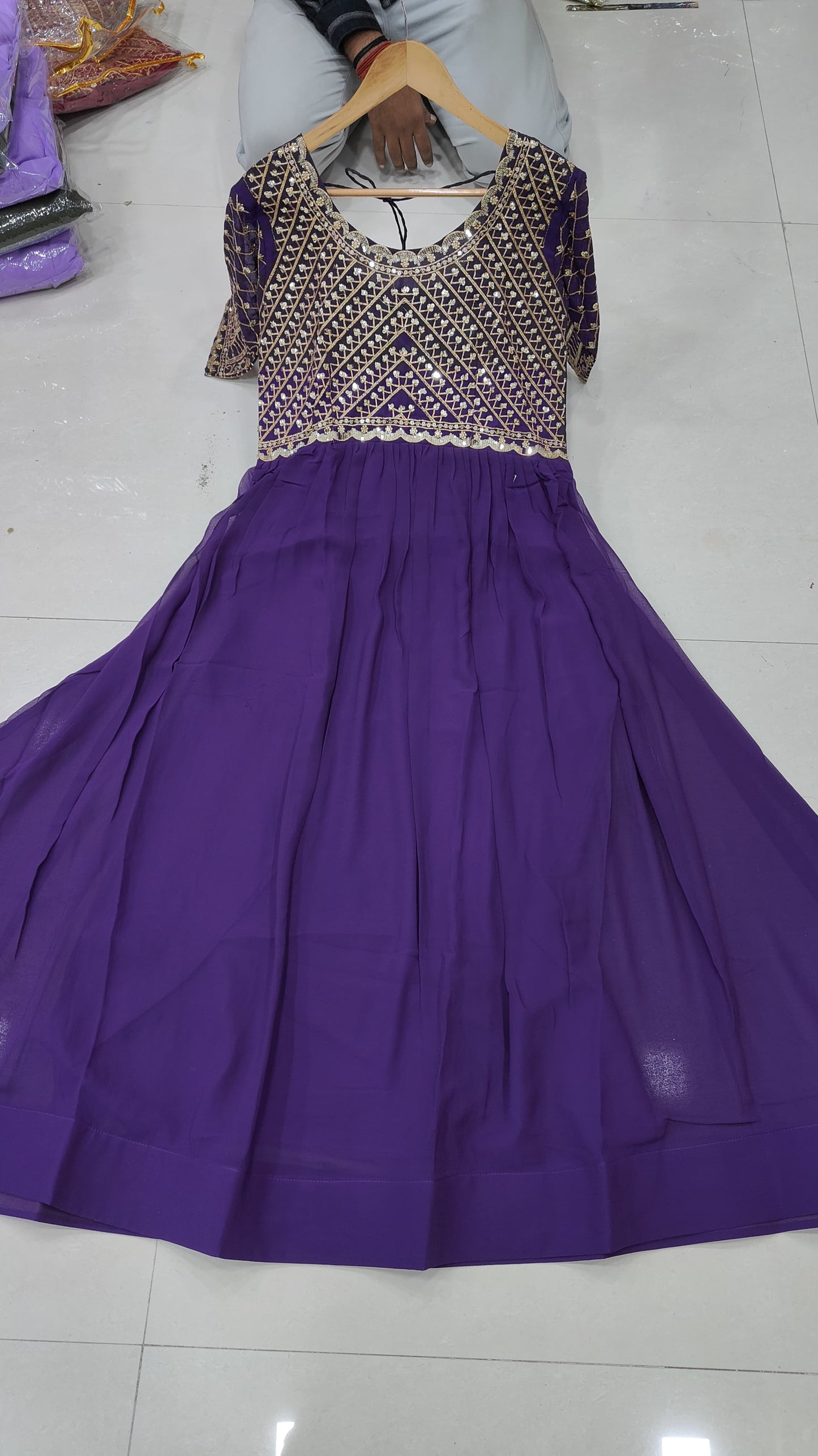 Purple Color Beautiful Partywear Gown In Georgette Fabric