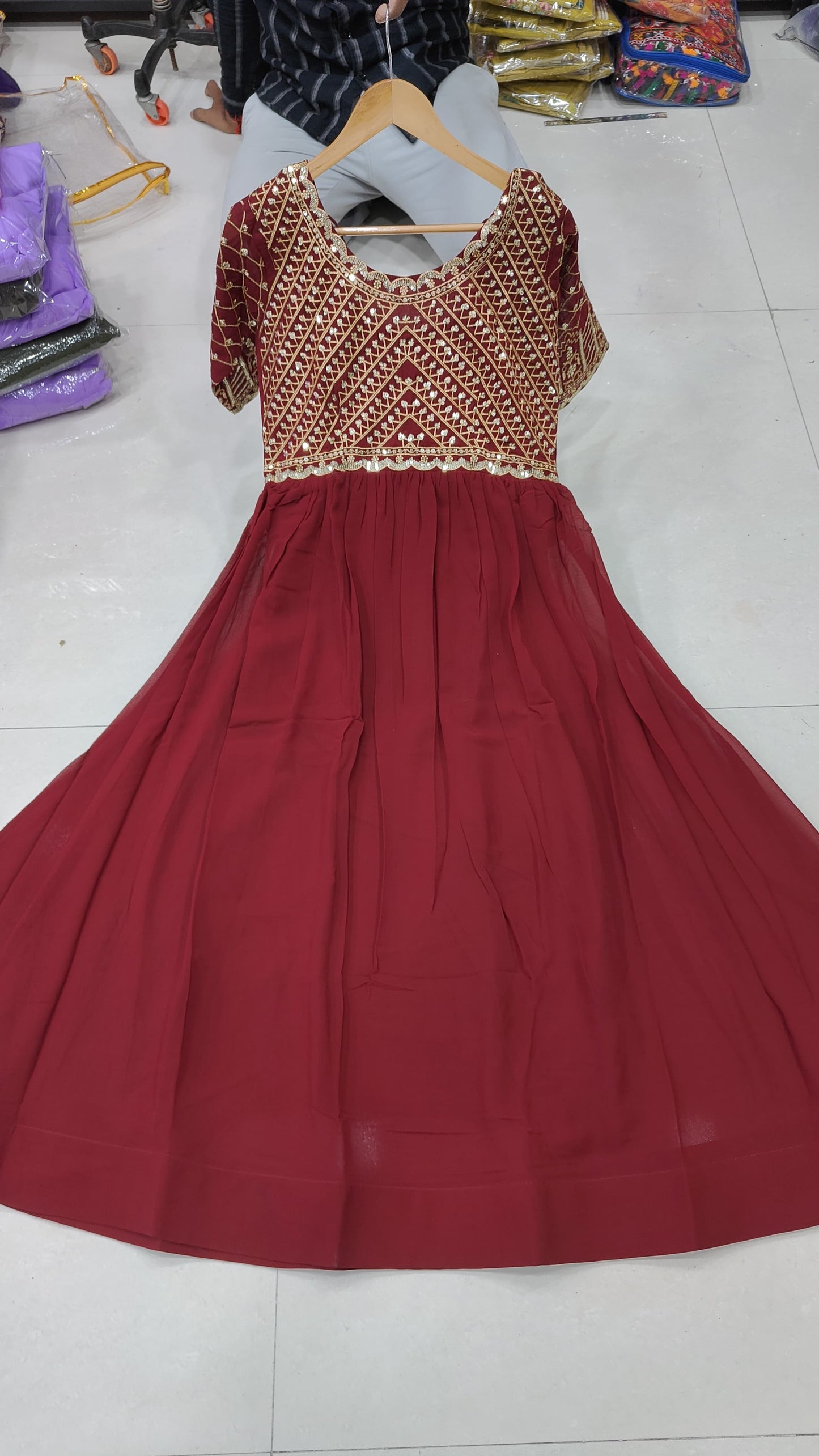 Maroon Color Beautiful Partywear Gown In Georgette Fabric