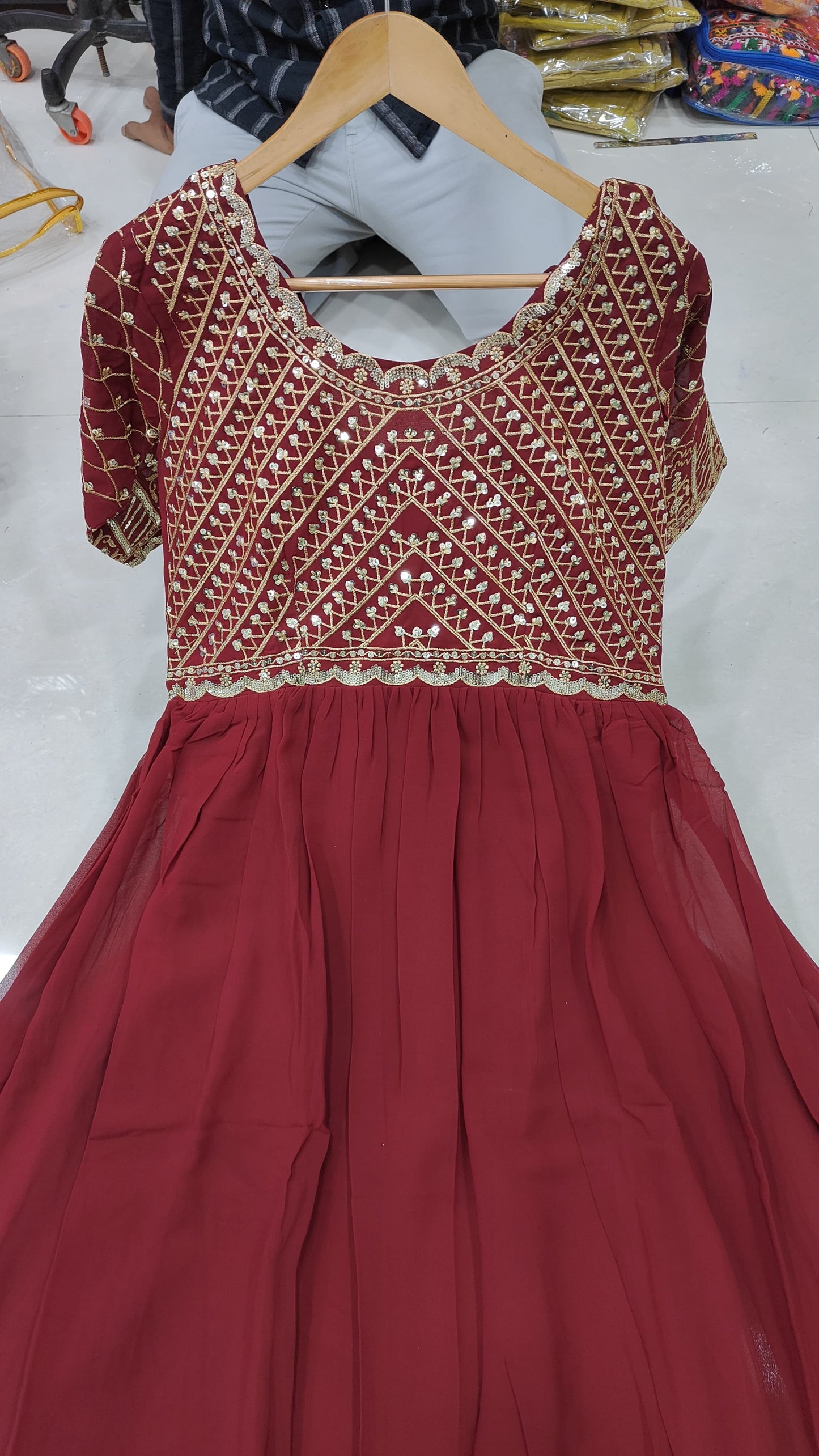 Maroon Color Beautiful Partywear Gown In Georgette Fabric