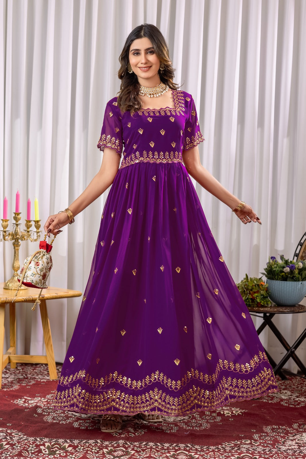 Premium Designer Readymade Gown in Purple Color