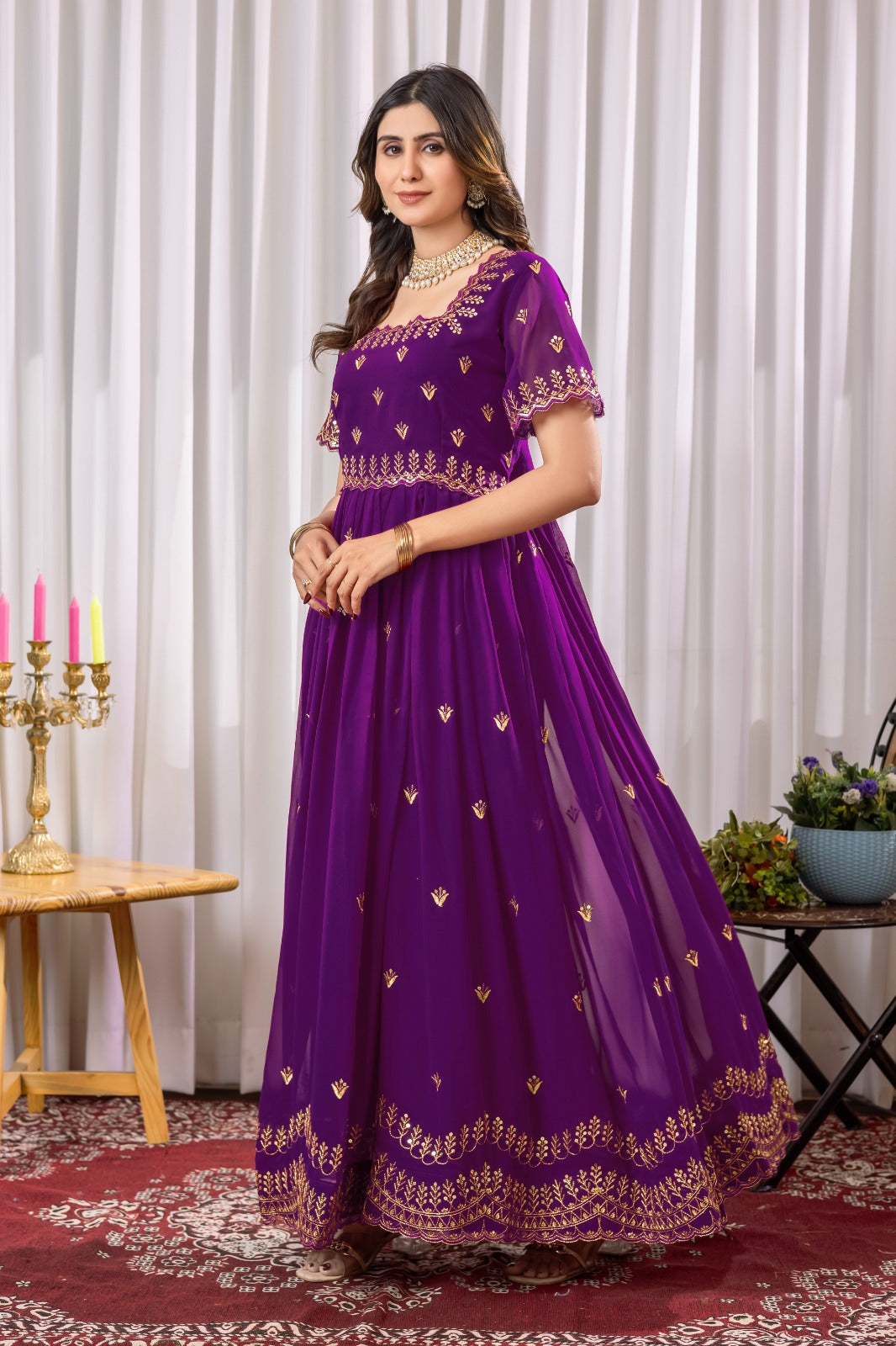 Premium Designer Readymade Gown in Purple Color