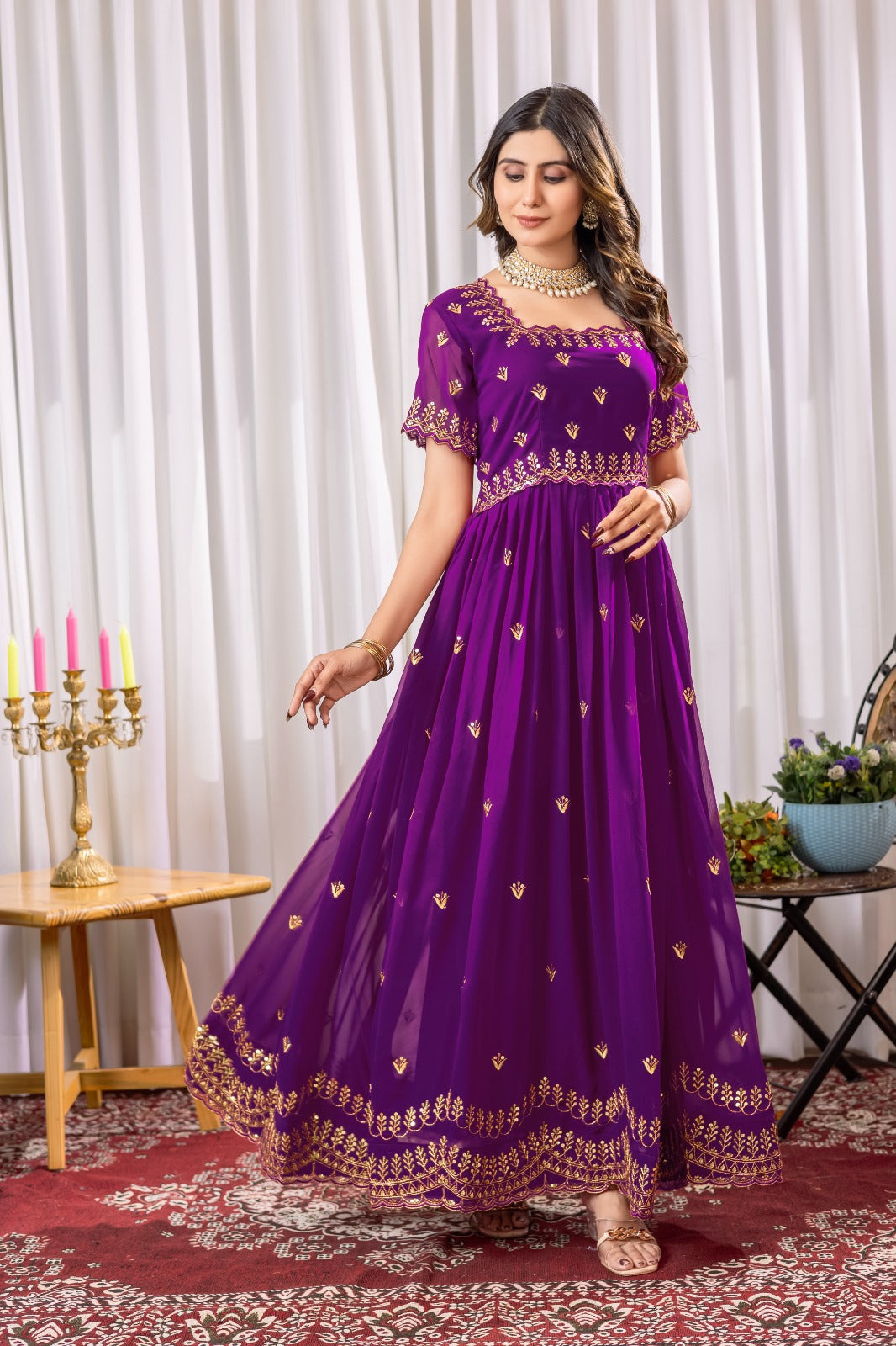 Premium Designer Readymade Gown in Purple Color