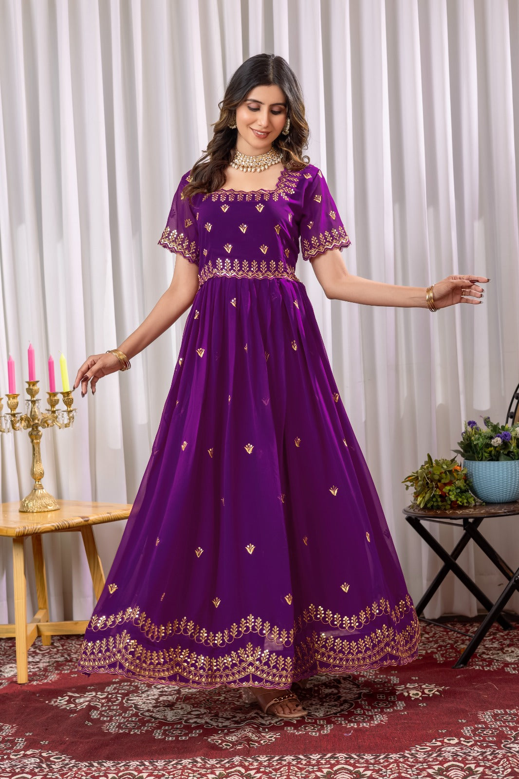 Premium Designer Readymade Gown in Purple Color