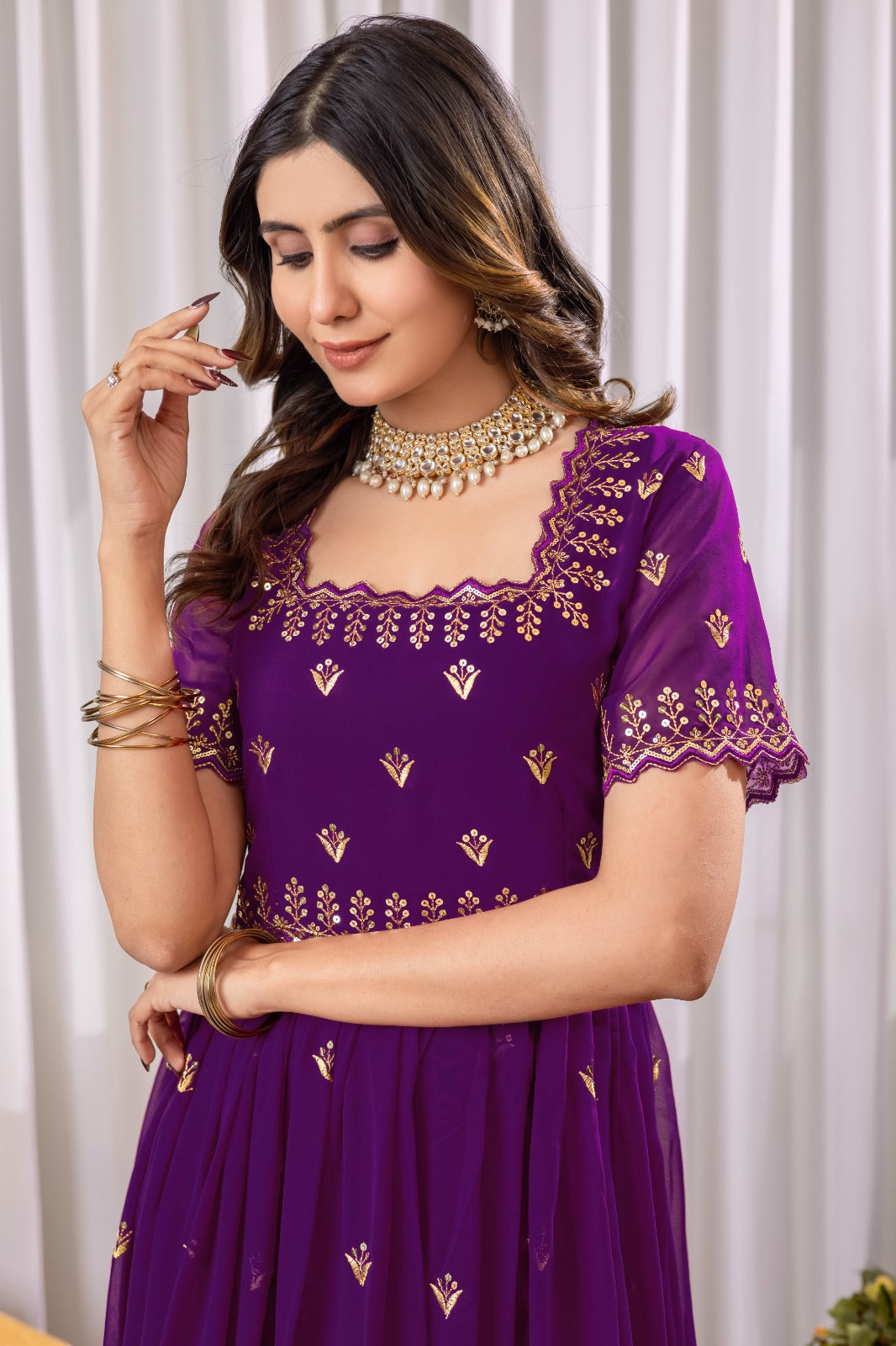 Premium Designer Readymade Gown in Purple Color