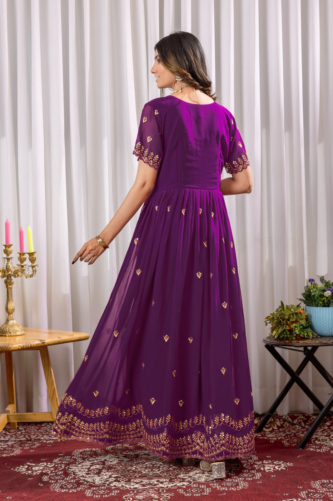 Premium Designer Readymade Gown in Purple Color
