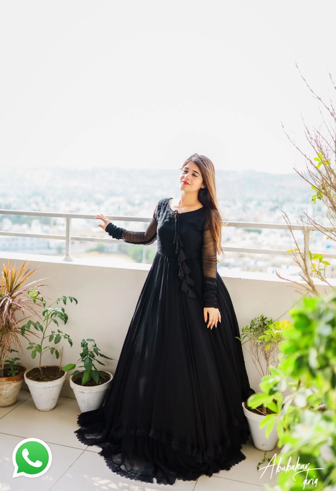 Gown with Dupatta in Georgette Fabric with 4 meter flair in black