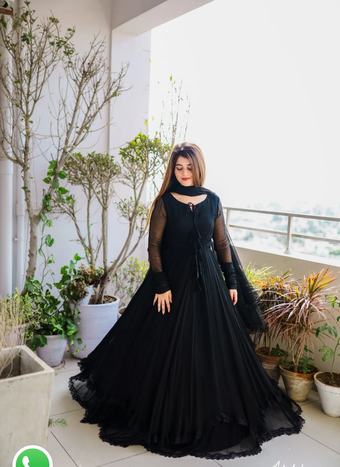 Gown with Dupatta in Georgette Fabric with 4 meter flair in black