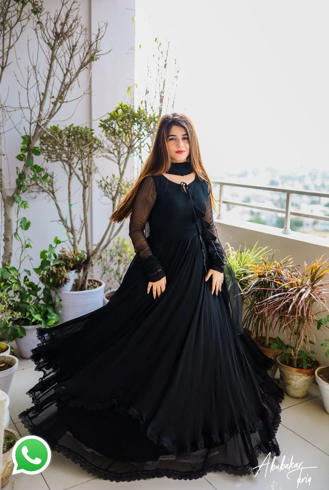 Gown with Dupatta in Georgette Fabric with 4 meter flair in black