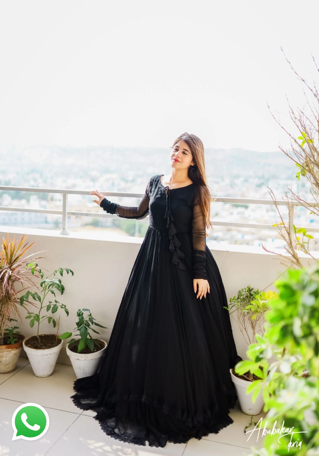 Gown with Dupatta in Georgette Fabric with 4 meter flair in black