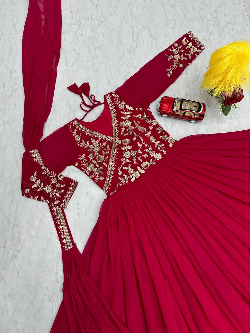 Maroon Red Color Beautiful Partywear Gown in Georgette Fabric