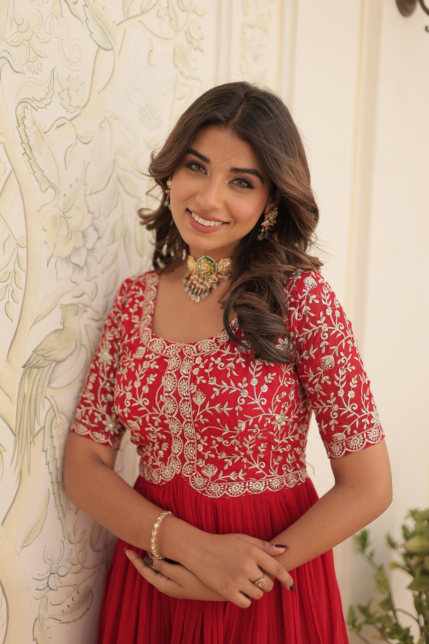 Red Color Beautiful Gown In Georgette Fabric With  Embroidery work