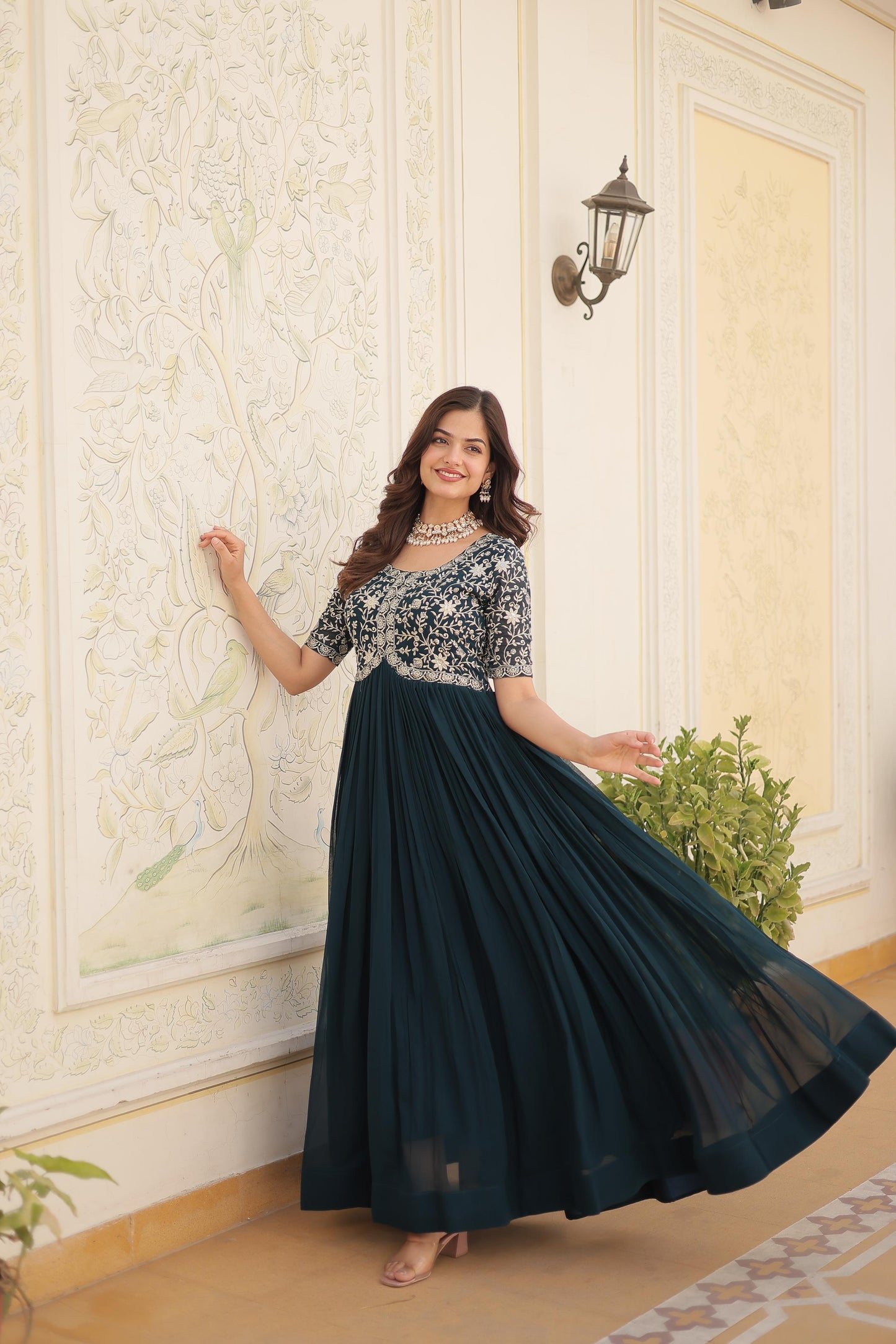 Rama Color Beautiful Gown In Georgette Fabric With Embroidery work
