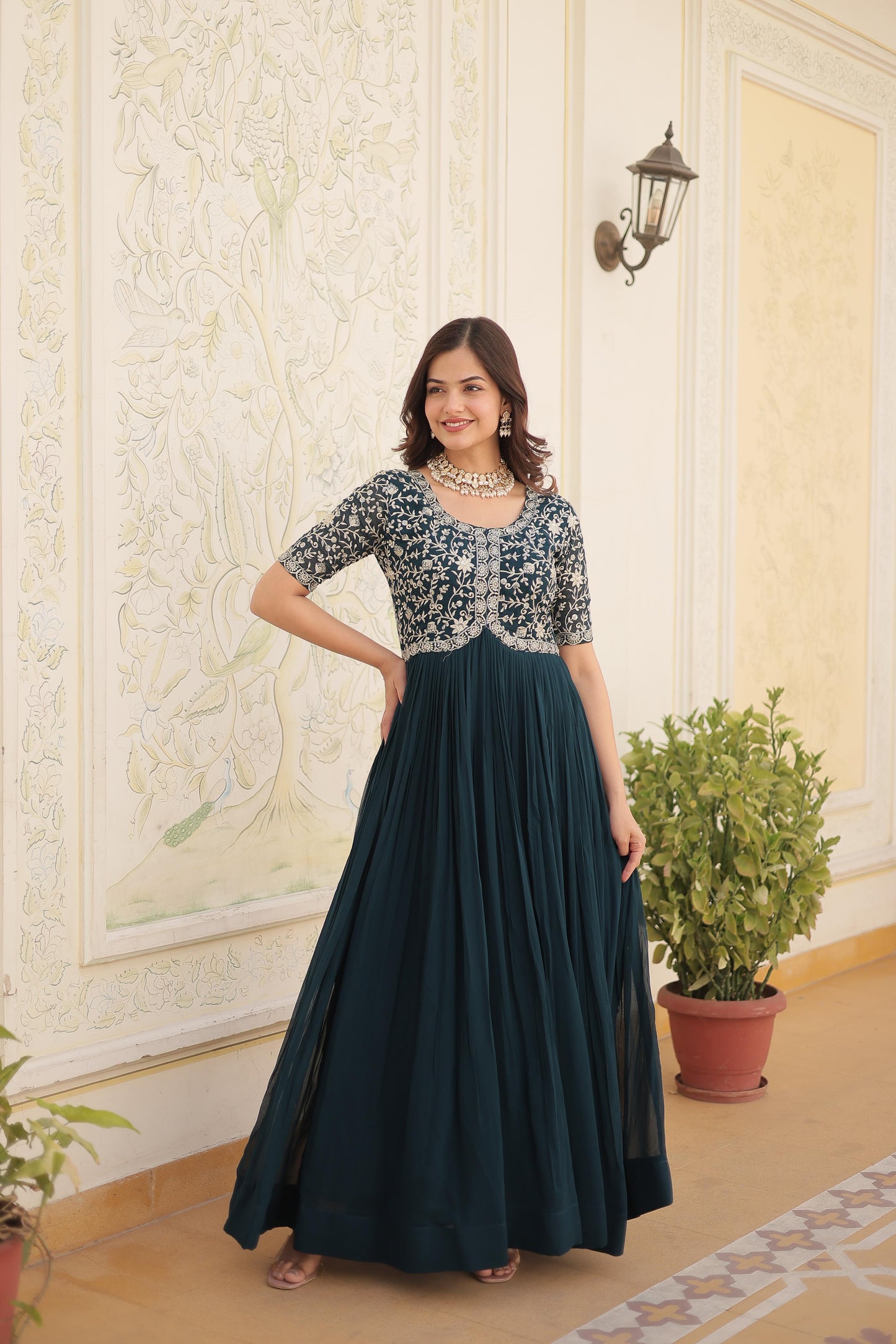 Rama Color Beautiful Gown In Georgette Fabric With Embroidery work