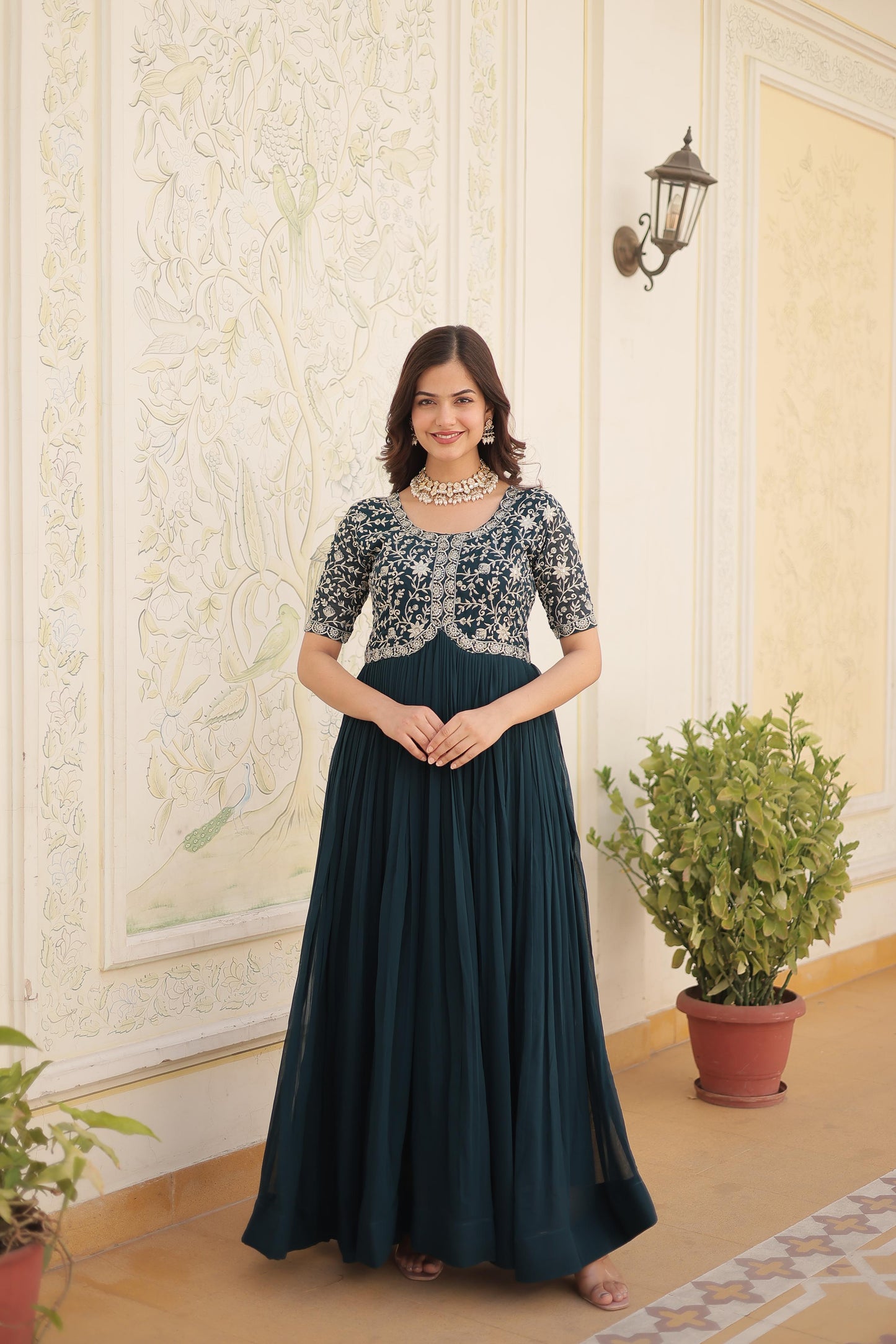 Rama Color Beautiful Gown In Georgette Fabric With Embroidery work