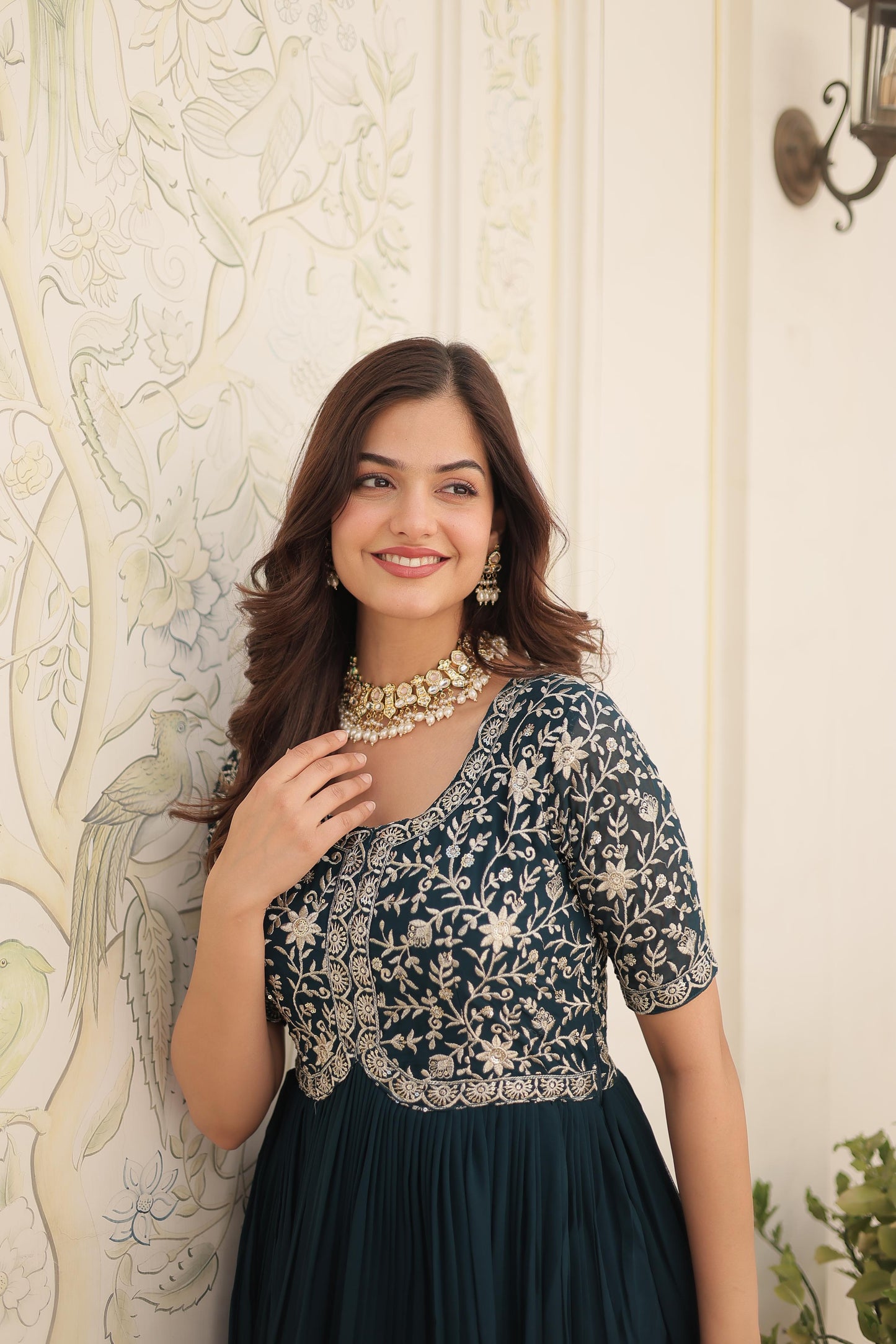 Rama Color Beautiful Gown In Georgette Fabric With Embroidery work