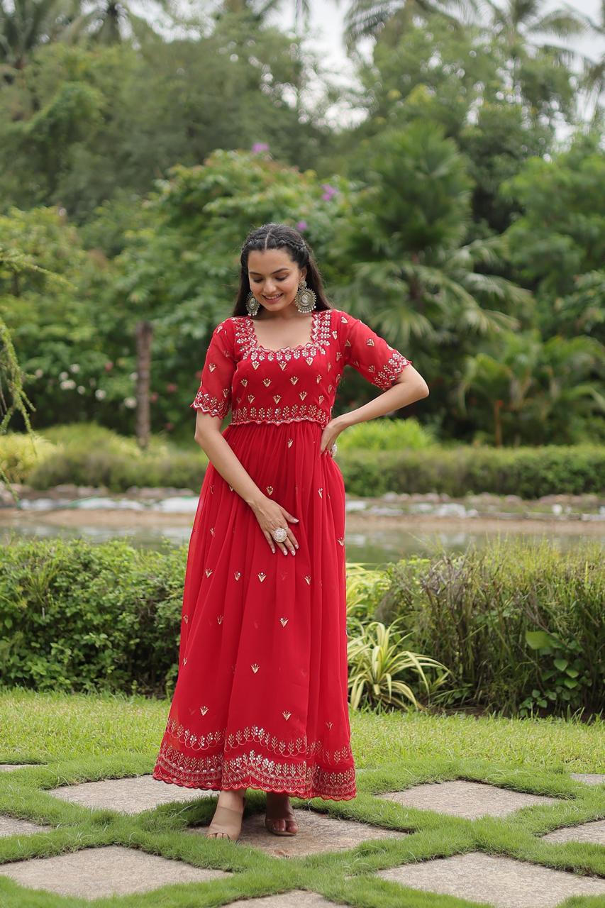 Premium Designer Readymade Gown in Red Color