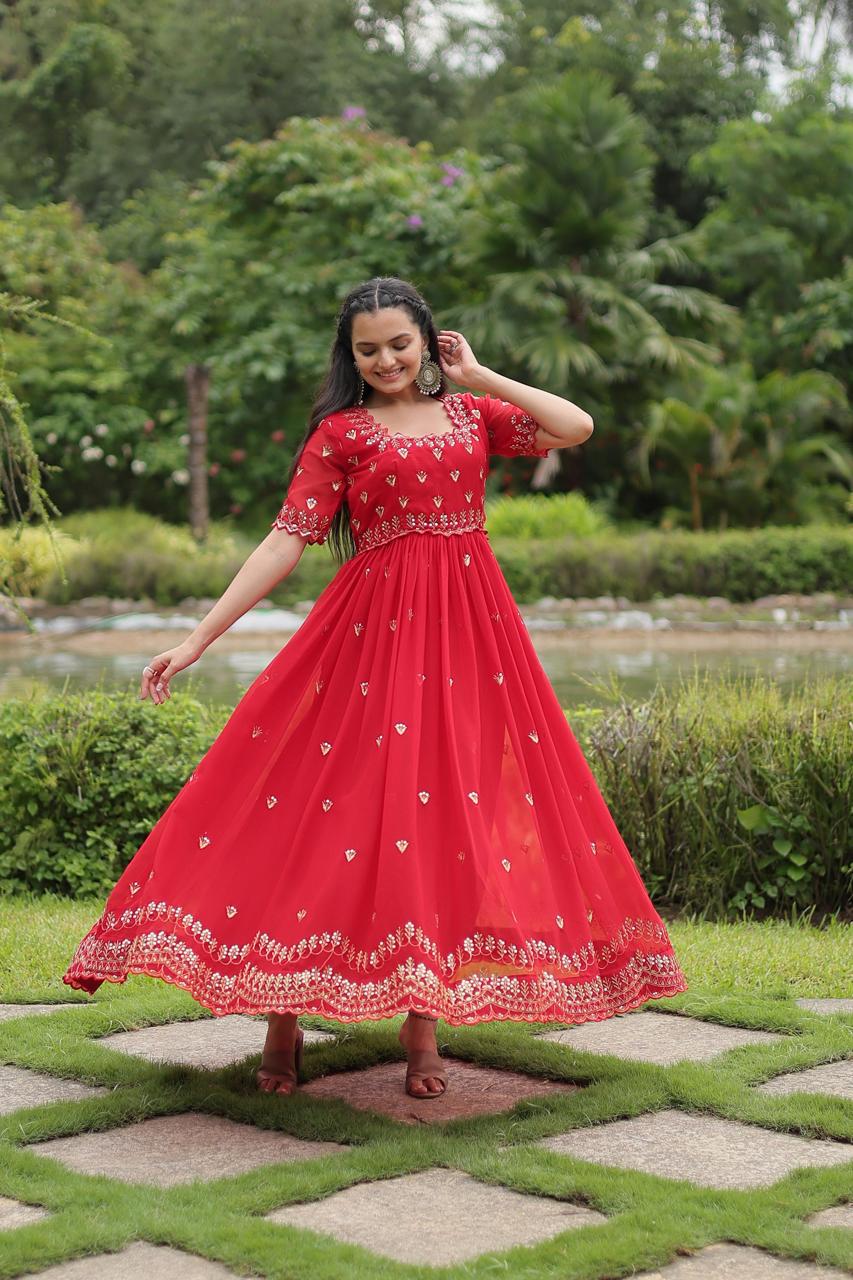 Premium Designer Readymade Gown in Red Color
