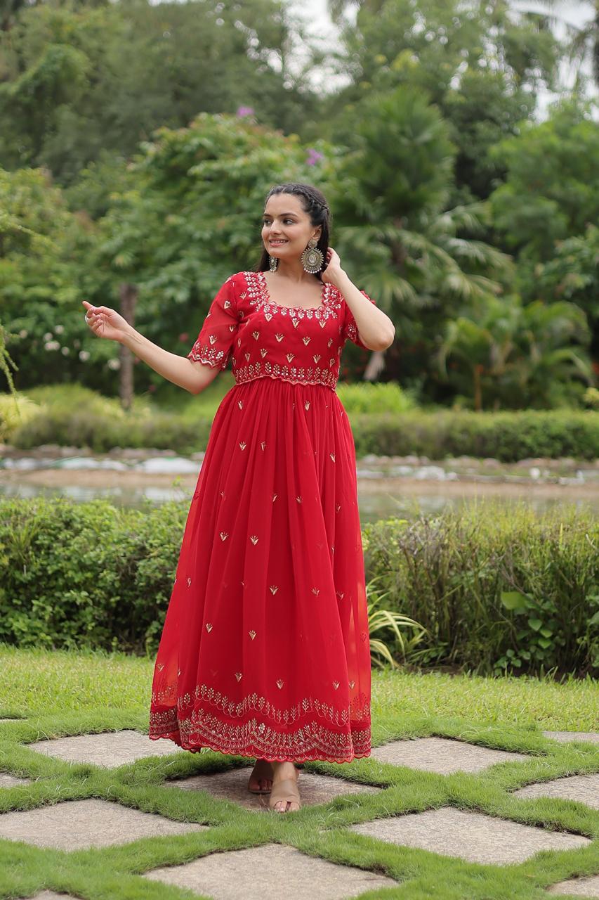 Premium Designer Readymade Gown in Red Color